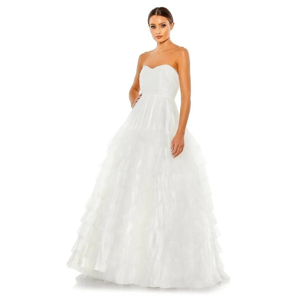 Mac Duggal Bustier Tulle Tiered Ballgown White Size 8 - Picture 1 of 5